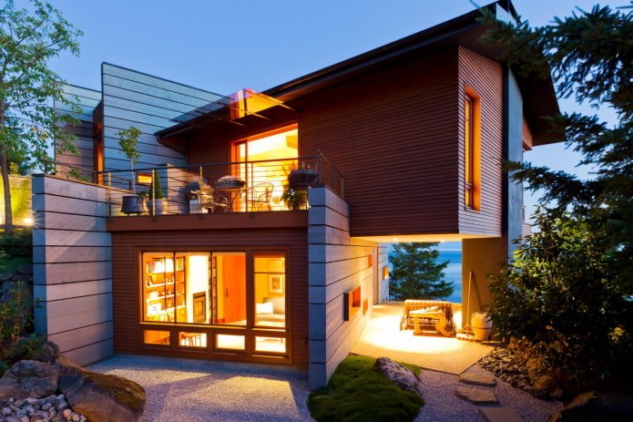 wooden house in high-tech style