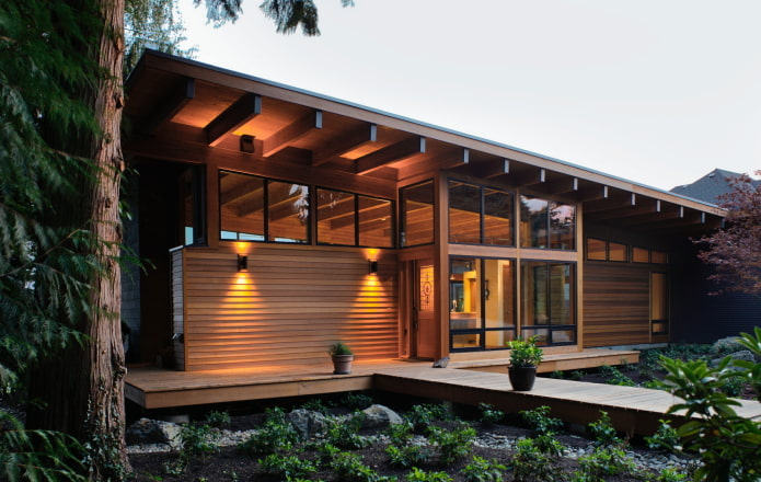 wooden house in high-tech style