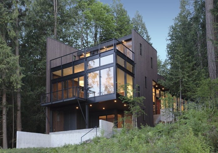 house in high-tech style in the forest