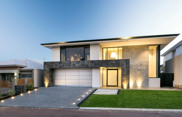 house with a flat roof in the high-tech style