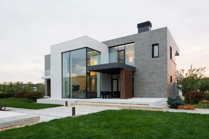 house with a flat roof in the high-tech style