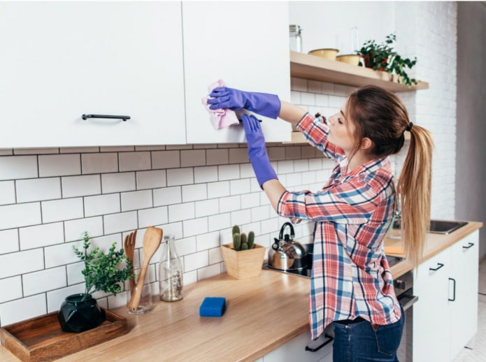 cleaning the kitchen