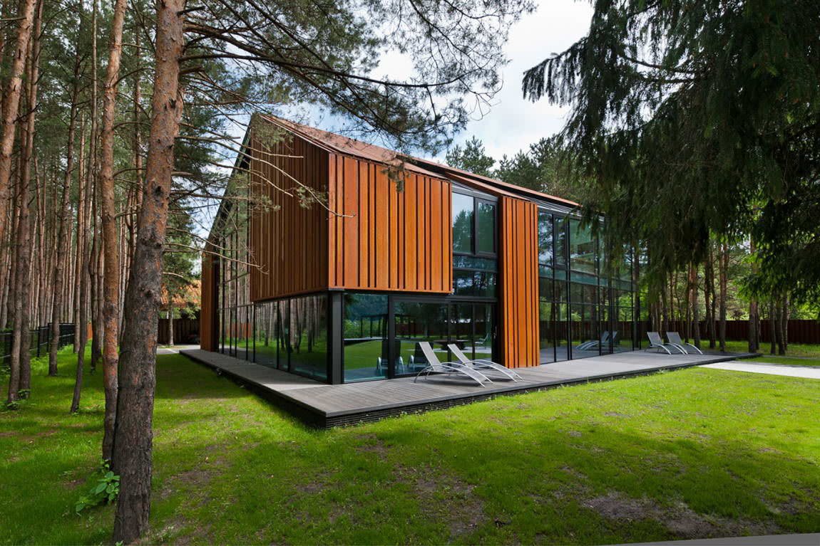 country house with panoramic windows
