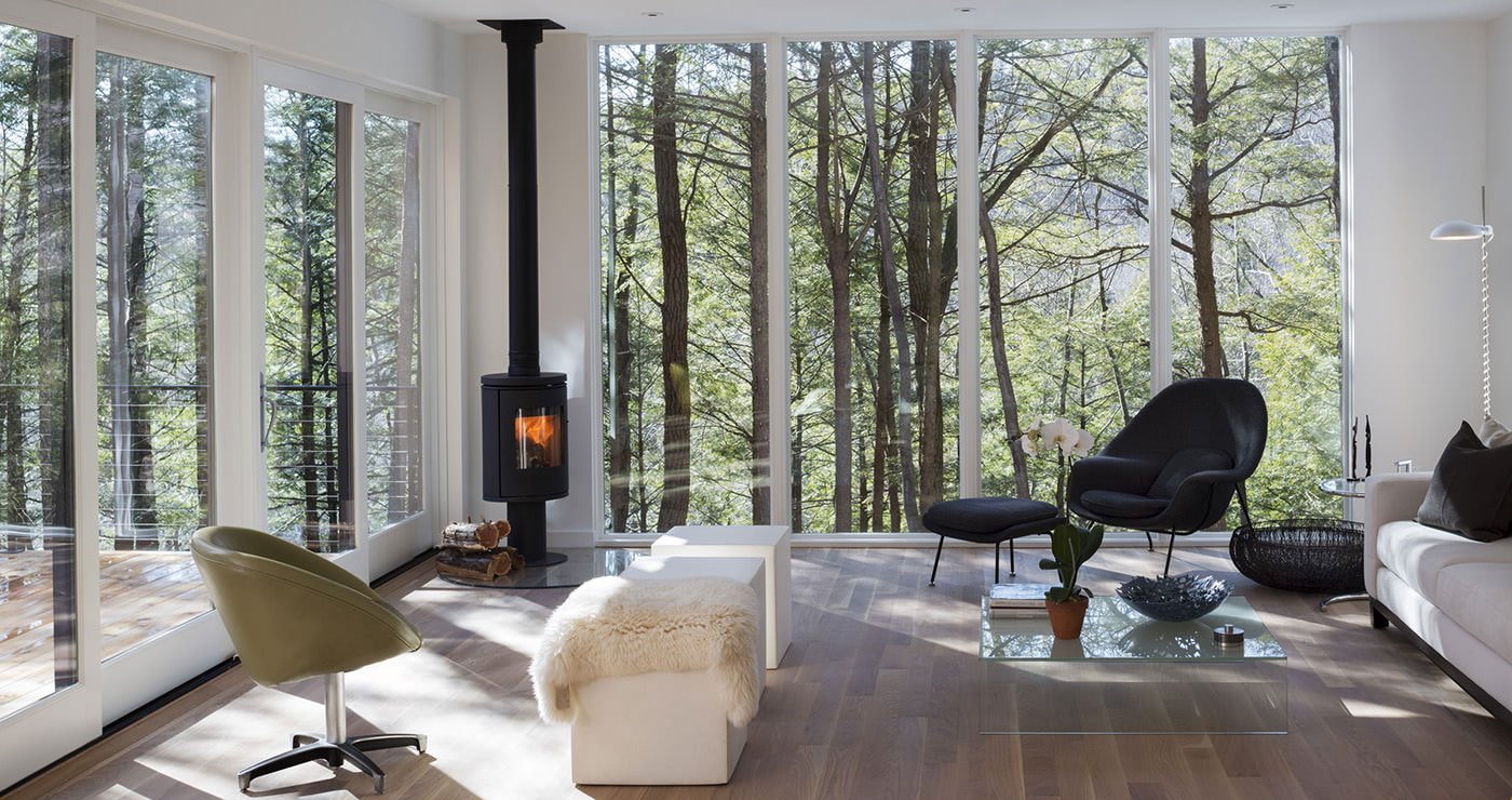 Interior of a country house with panoramic windows