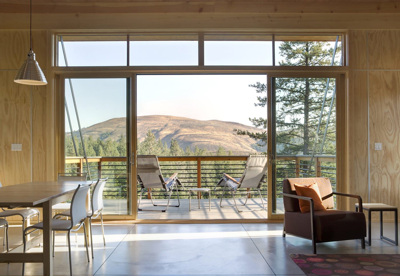 Interior of a country house with panoramic windows