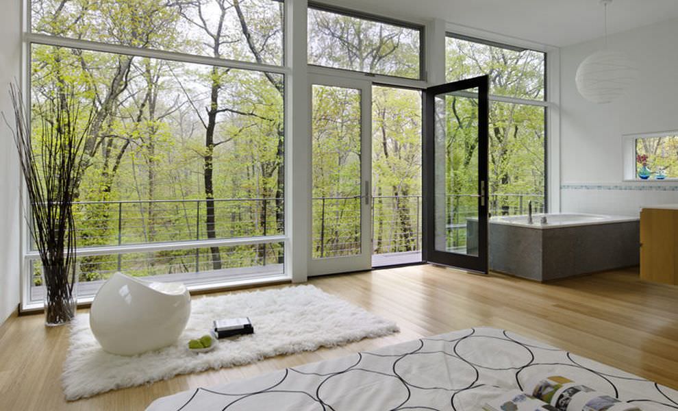 Interior of a country house with panoramic windows