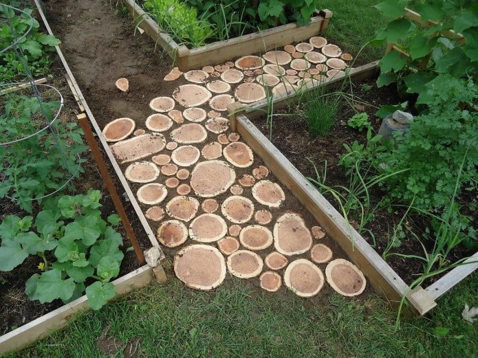path between beds made of saw cuts