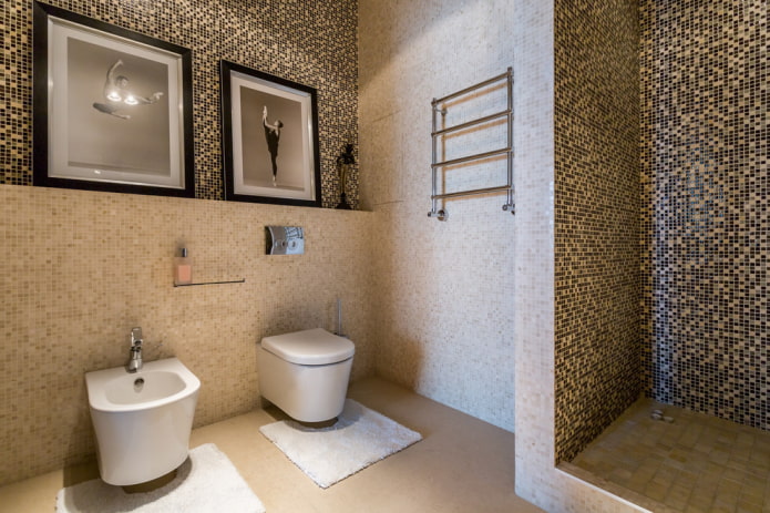 shower made of brown tiles in the interior