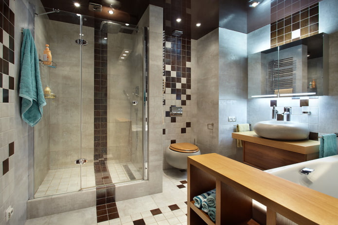 shower tray made of tiles in the interior