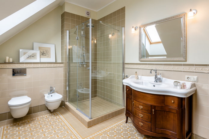 shower tray made of tiles in the interior