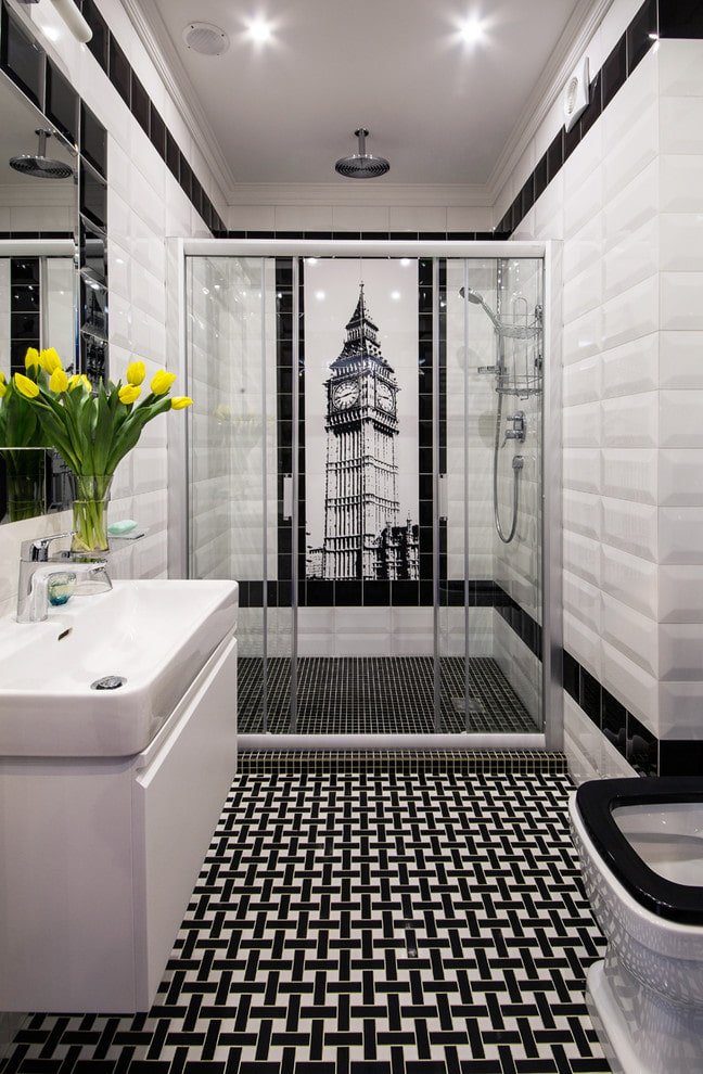 tiles with a pattern in the shower in the interior
