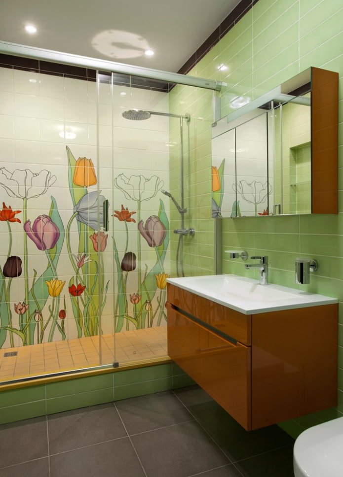 tiles with a pattern in the shower in the interior
