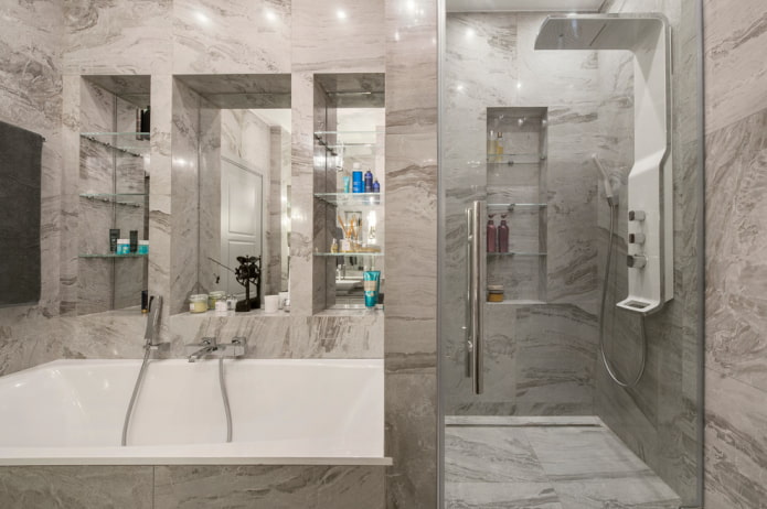 stone tiles in the shower in the interior