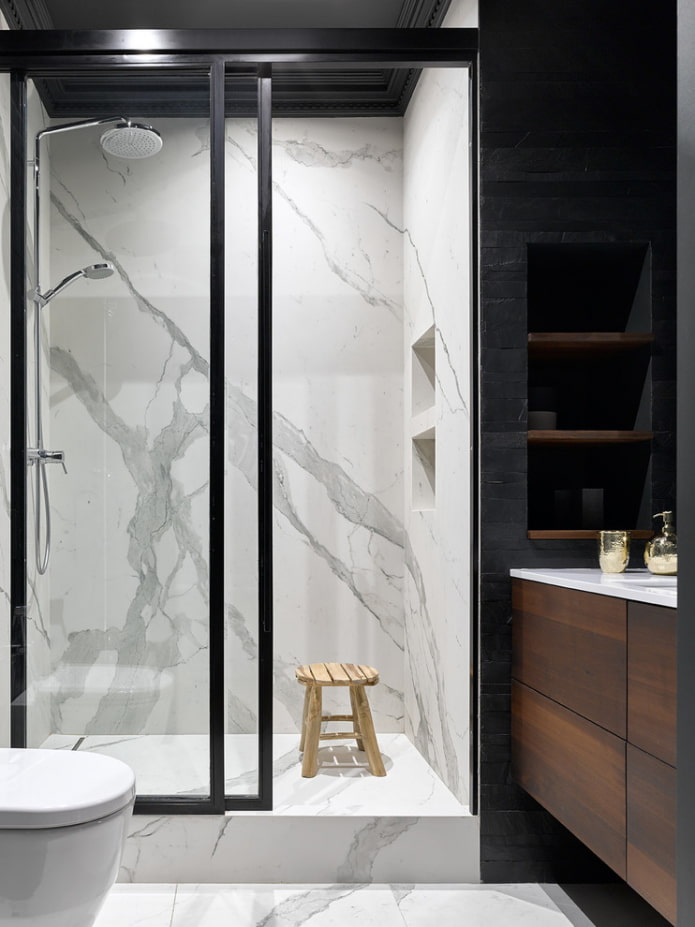 stone tiles in the shower in the interior