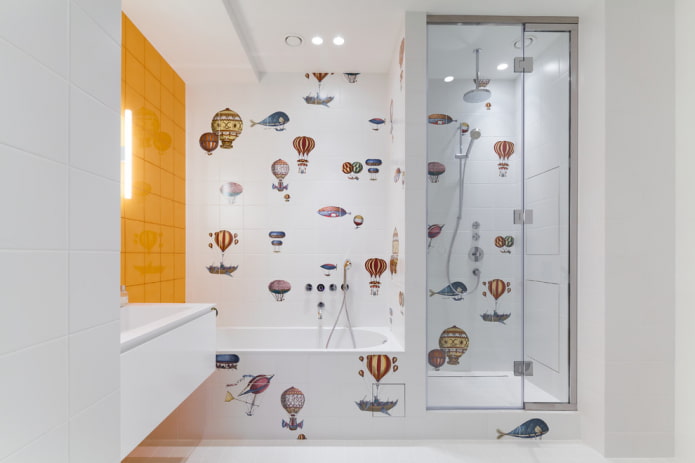 tiles with patterns in the shower in the interior