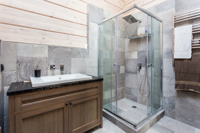 tile under concrete in the shower in the interior