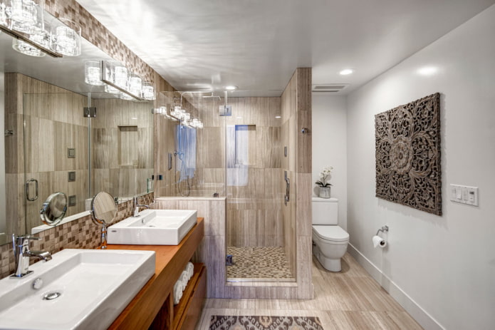 wood-look tiles in a shower in the interior