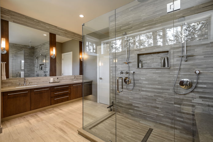 wood-look tiles in a shower in the interior
