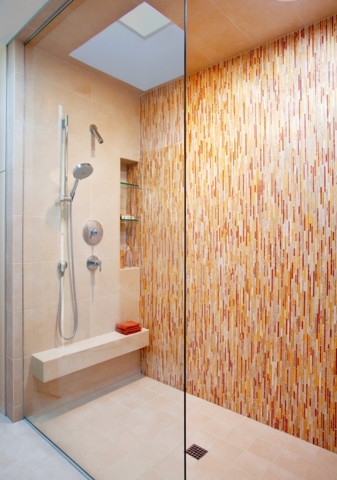 shower made of mosaic and tiles in the interior