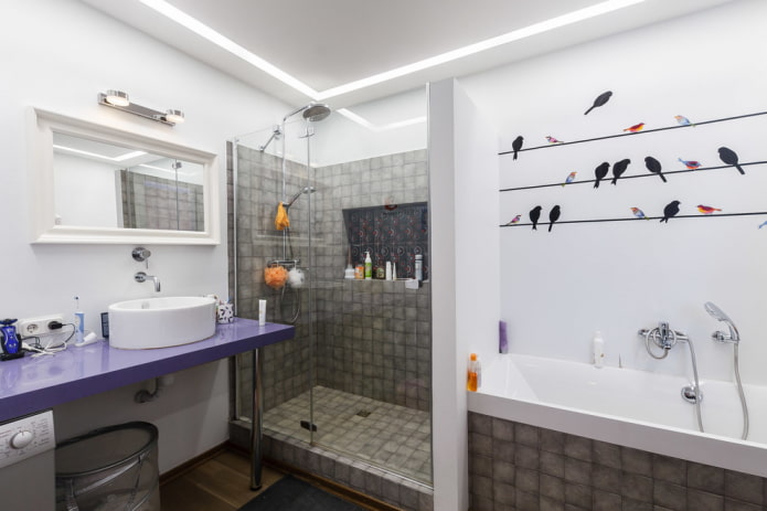 shower made of gray tiles in the interior