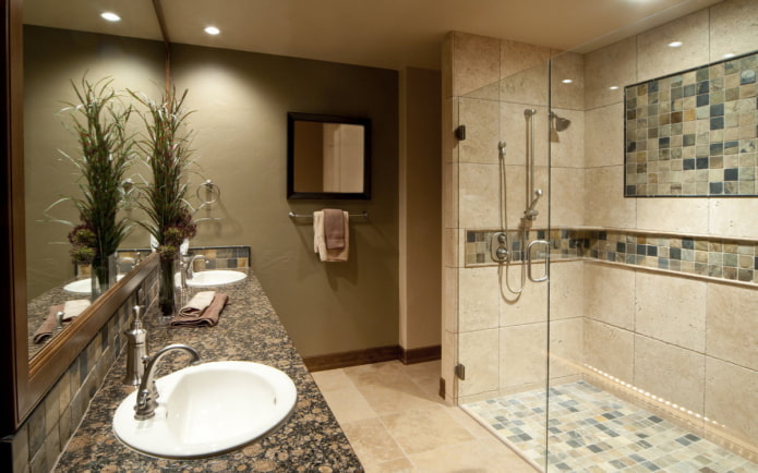 shower made of mosaic and tiles in the interior