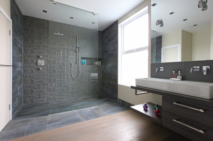 shower cabin made of tiles in a modern style