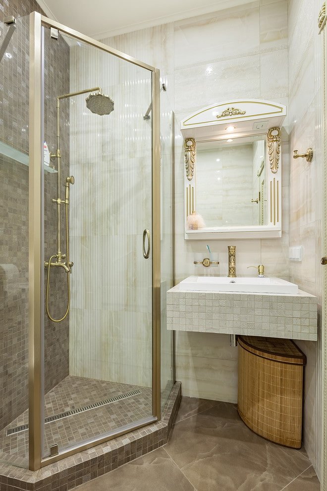 tiles in a small shower in the interior