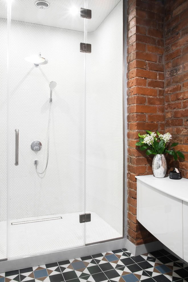 tiles in a small shower in the interior