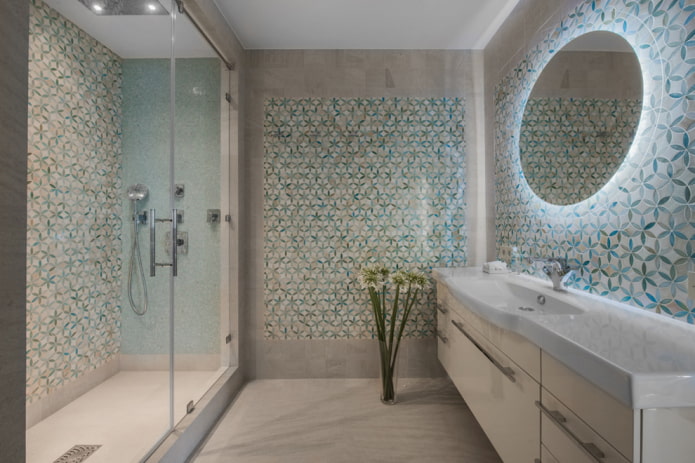 tiles in a small shower in the interior