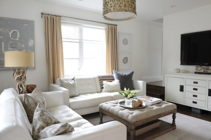 living room with white walls