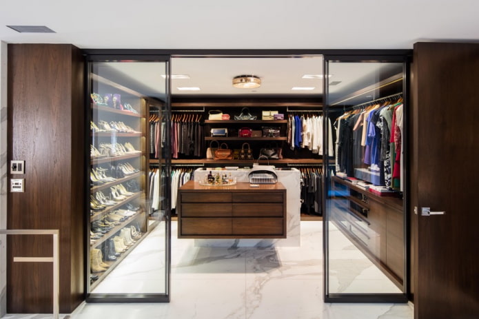 dressing room with glass doors in the interior