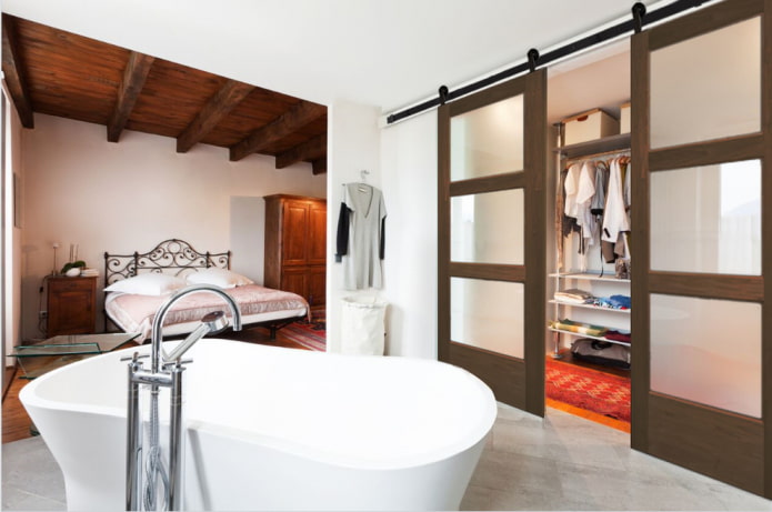 dressing room with brown doors in the interior