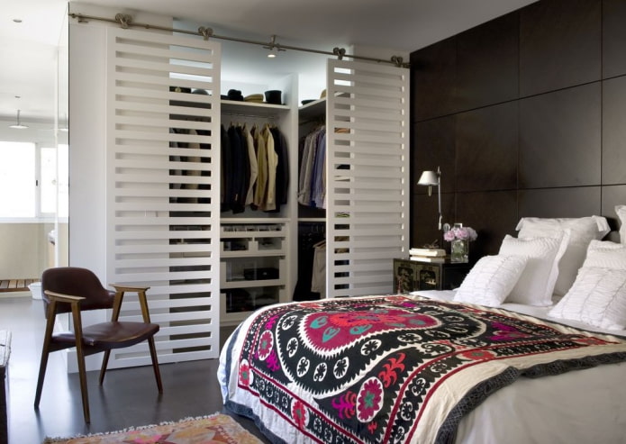 dressing room with plastic doors in the bedroom interior