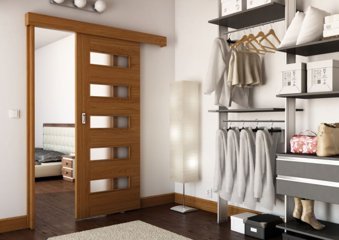 dressing room with brown doors in the interior