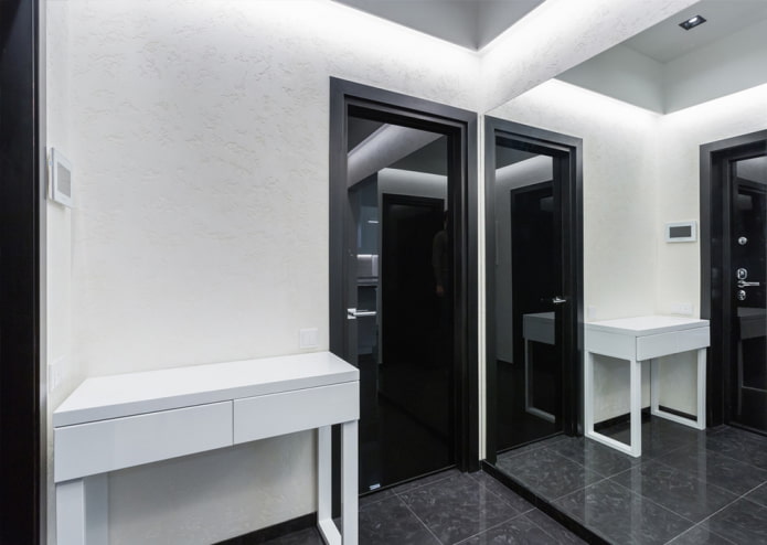 black doors in the hallway interior