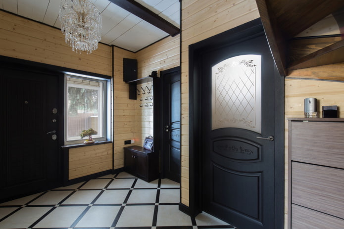 black doors in the hallway interior