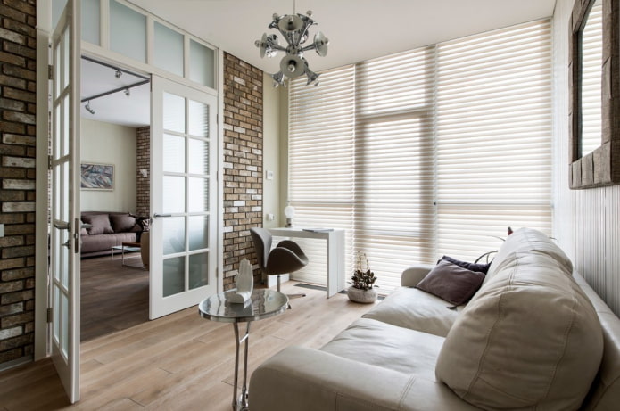 swing doors in the living room in the loft style