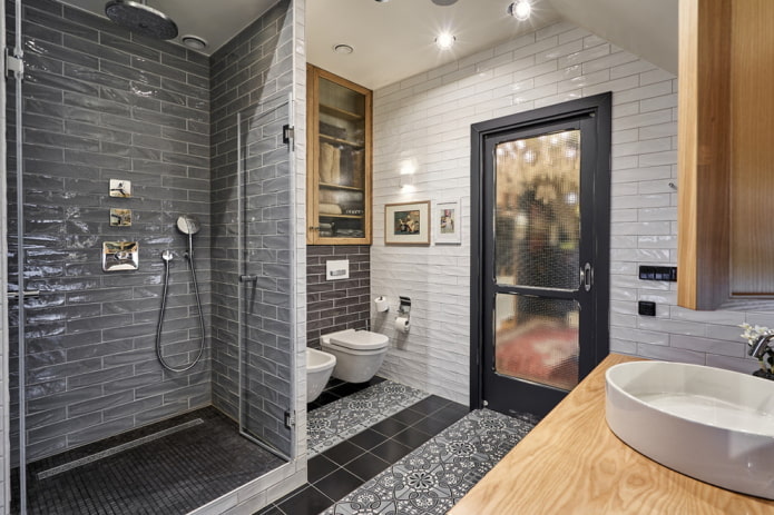 door in the interior of the bathroom in the loft style