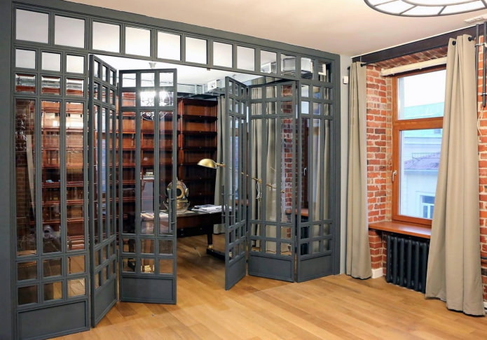 accordion doors in the loft style interior