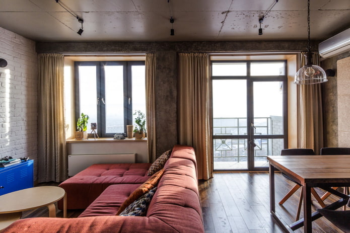 balcony door in a loft-style interior