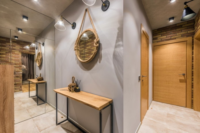 wooden doors in the hallway in the loft style