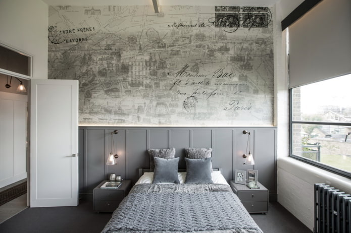 doors in the interior of the bedroom in the loft style