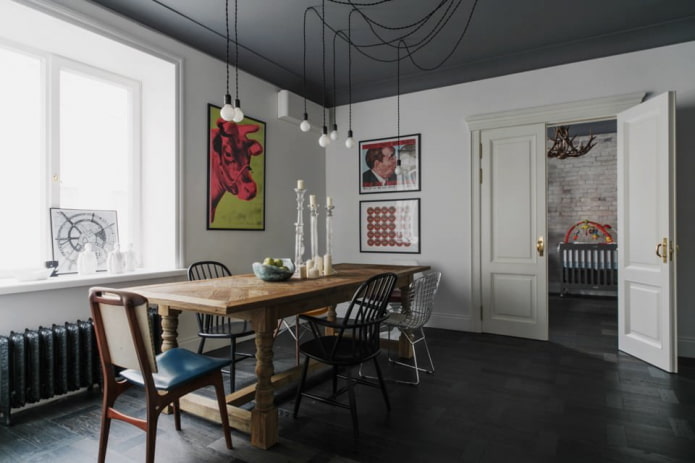 swing doors in the dining room in the loft style