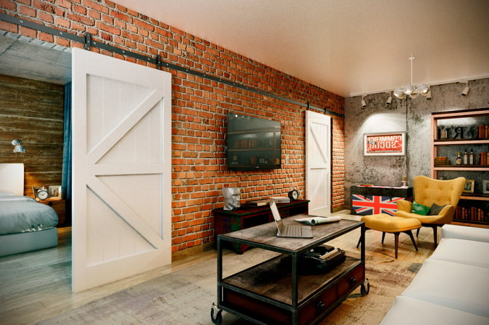 white doors in the interior in the loft style