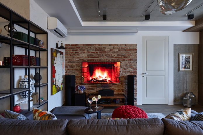 interior doors in the living room in the loft style
