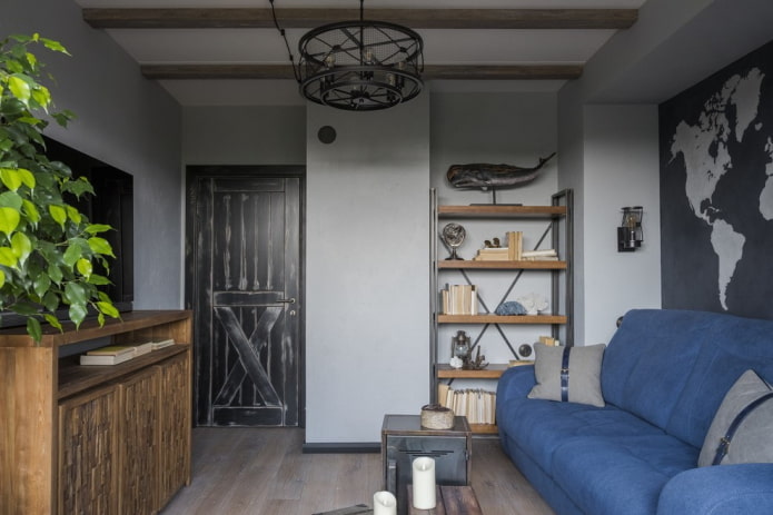 interior doors in the living room in the loft style