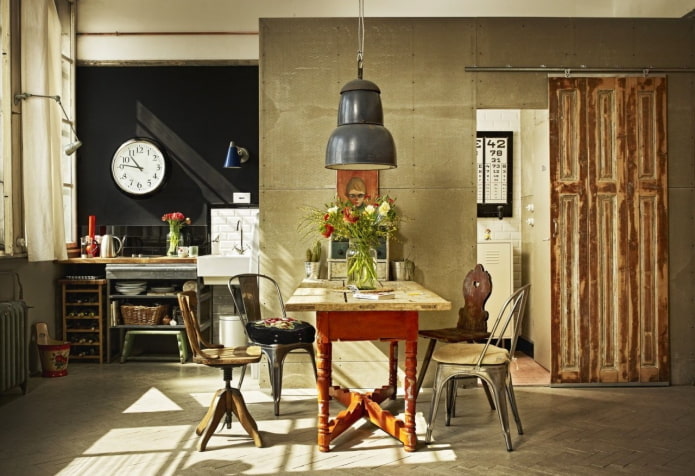 doors in the kitchen interior in the loft style