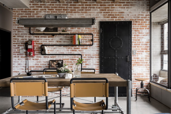 door with forging in the interior in the loft style