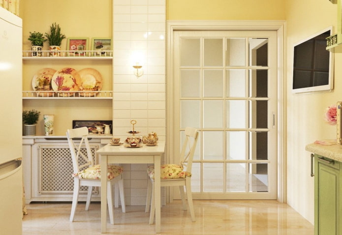 doors in the interior of the kitchen in the Provence style