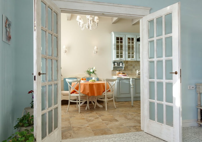 doors in the interior of the kitchen in the Provence style